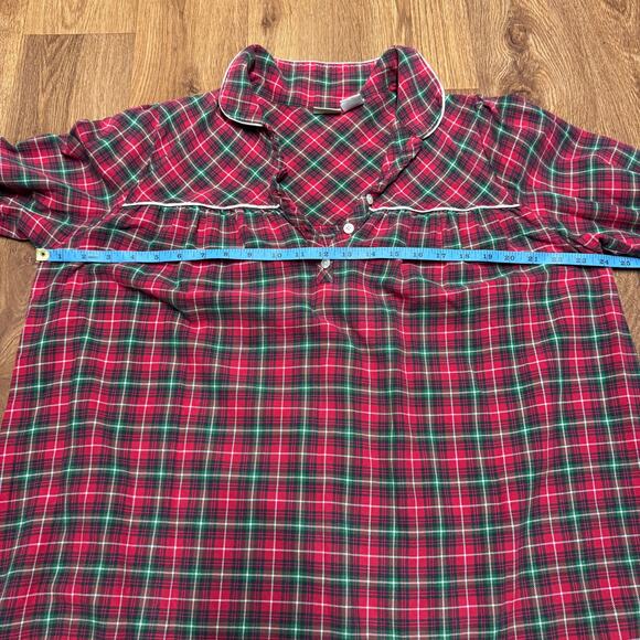LL Bean Womens Long Flannel Night Dress Gown Red Green White Plaid Size Medium - Picture 7 of 8
